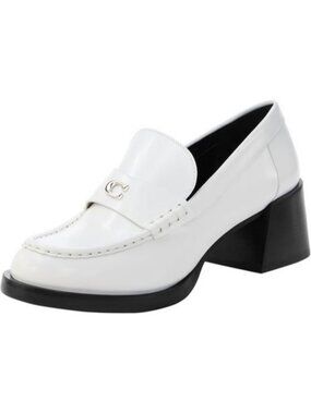 Coach Natalie Loafer Shoes Women's Optic White Leather Round Toe Block Heel